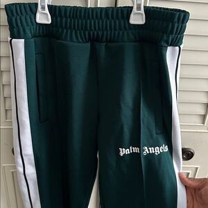 Palm Angels WMNs Dark Green Joggers with White Stripes